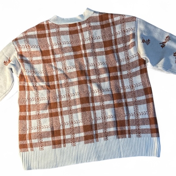 Women's V-Neck Sweater - Cream and Brown - Picture 2 of 5